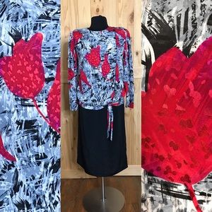 Vintage 80s Toni Todd graphic dress w red tulips